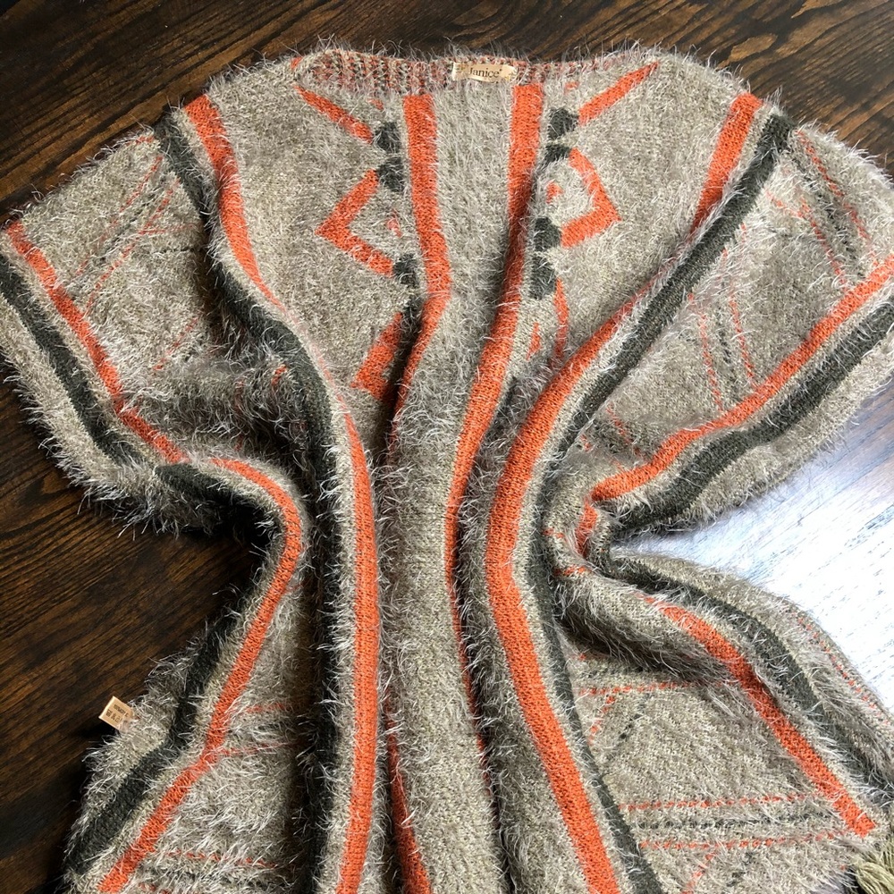 Janice Apparel Multi-Color Fringe Boho Poncho A001